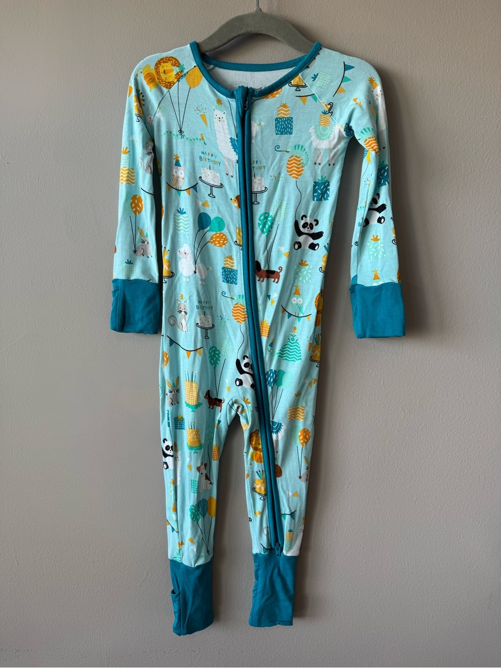 Little Sleepies Bamboo Happy Birthday Party Animal Zippy Sleeper 12 -18 months
